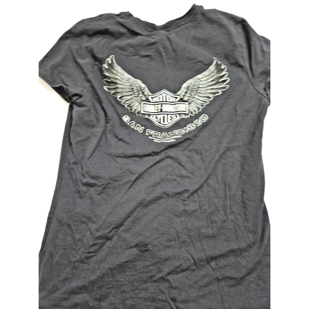 Harley-Davidson EUC Size M Top‎ Women Small Black Cotton Motorcycle Cherry Skull - Picture 2 of 12